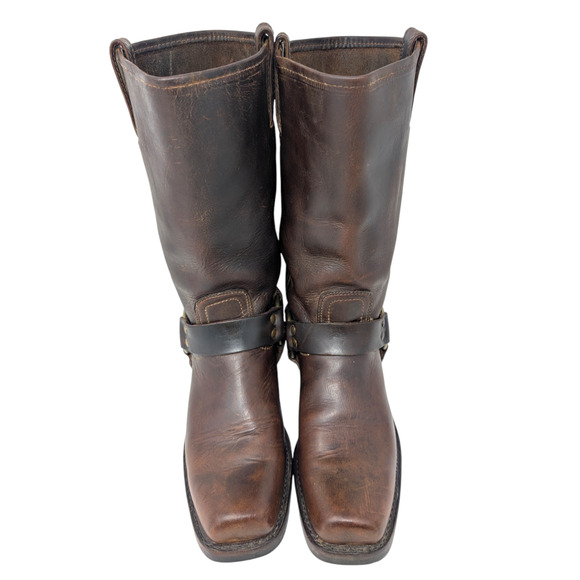 FRYE 12R Harness Square Toe Leather Dark Brown Boots Size 8.5 - Picture 2 of 7